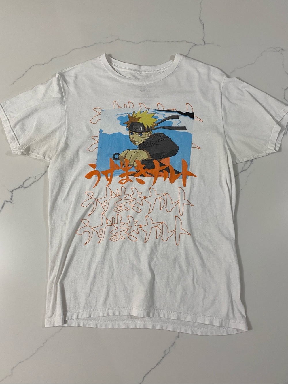 White Naruto Graphic Tee - Anime Print Men’s Shirt Men’s Size M